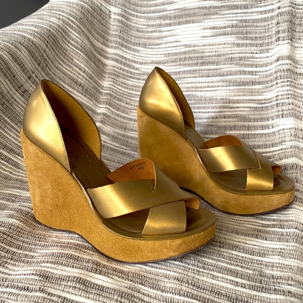 COPY - Kork-Ease wedge leather metallic gold sandal